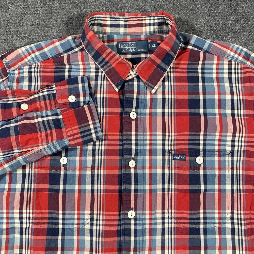 Vintage Polo Ralph Lauren Plaid Work Shirt Long Sleeve Button up Mens XL